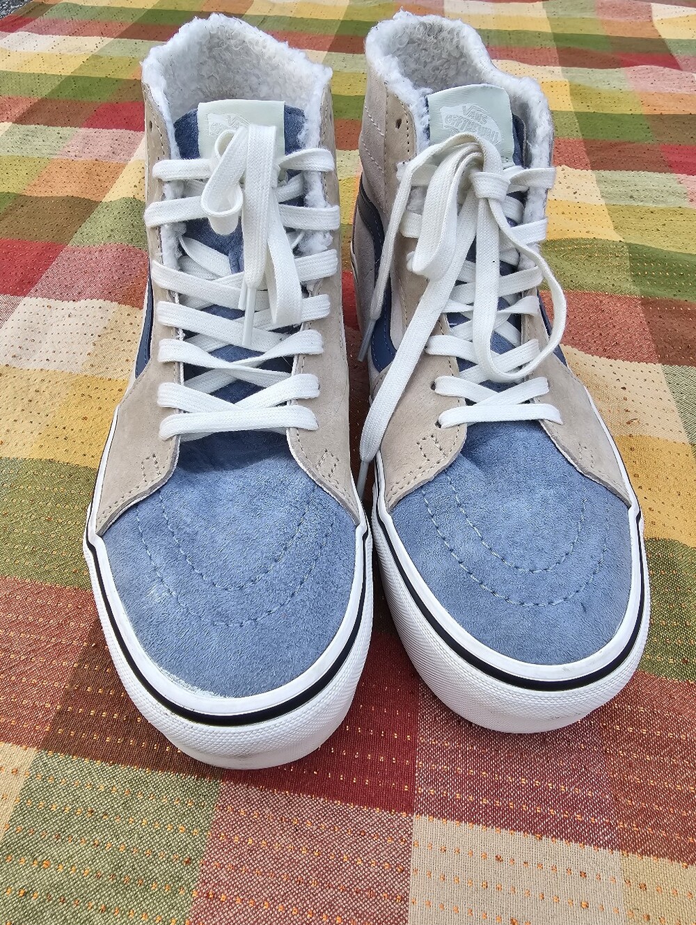 Vans Sk8-Hi MTE Sherpa Lined Suede Winter Sneakers Blue Cream Pink Women's 8